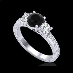 1.41 ctw Fancy Black Diamond Art Deco 3 Stone Ring 18K White Gold