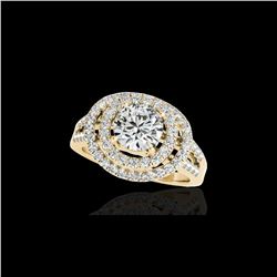1.75 ctw Certified Diamond Solitaire Halo Ring 10K Yellow Gold
