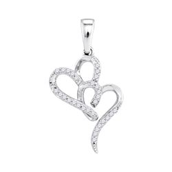 10kt White Gold Round Diamond Double Heart Pendant 1/10 Cttw