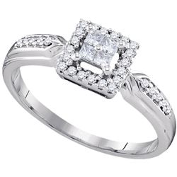10kt White Gold Princess Diamond Square Frame Cluster Ring 1/4 Cttw
