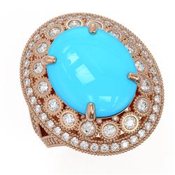 9.07 ctw Turquoise & Diamond Victorian Ring 14K Rose Gold