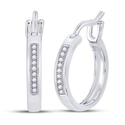 10kt White Gold Round Diamond Hoop Earrings 1/20 Cttw