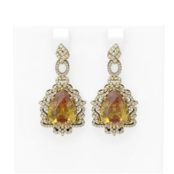 20.86 ctw Canary Citrine & Diamond Earrings 18K Yellow Gold