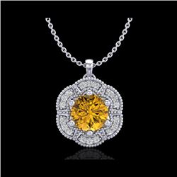 1.01 ctw Intense Fancy Yellow Diamond Art Deco Necklace 18K White Gold