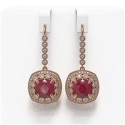 12.9 ctw Certified Ruby & Diamond Victorian Earrings 14K Rose Gold