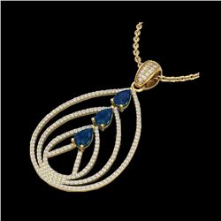 2 ctw Sapphire & Micro Pave VS/SI Diamond Necklace 18K Yellow Gold