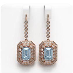 11.32 ctw Aquamarine & Diamond Victorian Earrings 14K Rose Gold