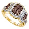 Image 1 : 10kt Yellow Gold Round Brown Diamond Cluster Ring 1/3 Cttw