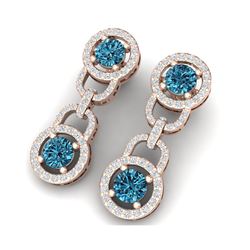 4 ctw SI/I Intense Blue Diamond Earrings 18K Rose Gold