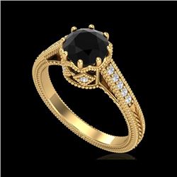 1.25 ctw Fancy Black Diamond Engagement Art Deco Ring 18K Yellow Gold