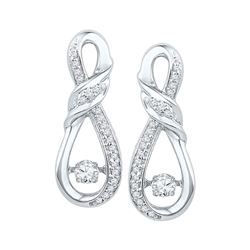 10kt White Gold Round Diamond Moving Twinkle Solitaire Twist Ribbon Earrings 1/3 Cttw