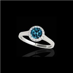 1.11 ctw SI Certified Fancy Blue Diamond Halo Ring 10K White Gold