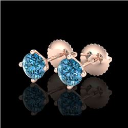 1.01 ctw Fancy Intense Blue Diamond Art Deco Earrings 18K Rose Gold