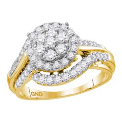 14kt Yellow Gold Round Diamond Cluster Bridal Wedding Engagement Ring 1.00 Cttw