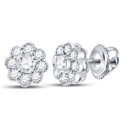 14kt White Gold Round Diamond Flower Solitaire Stud Earrings 1/4 Cttw