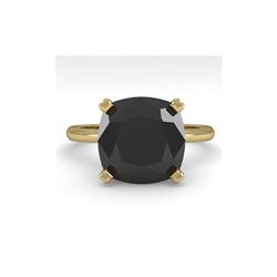 6.0 ctw Cushion Black Diamond Engagement Designer Ring 14K Yellow Gold