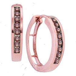 10kt Rose Gold Round Brown Diamond Hoop Earrings 1/2 Cttw