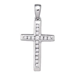 10kt White Gold Round Diamond Small Cross Pendant 1/8 Cttw