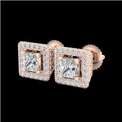 2.25 ctw Princess VS/SI Diamond Micro Pave Stud Earrings 18K Rose Gold