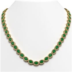 34.11 ctw Emerald & Diamond Micro Pave Halo Necklace 10K Yellow Gold