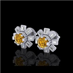 1.77 ctw Intense Fancy Yellow Diamond Art Deco Earrings 18K White Gold