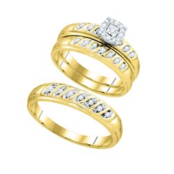 10k Yellow Gold Round Diamond Matching Trio Mens Wedding Bridal Ring Set 1/3 Cttw
