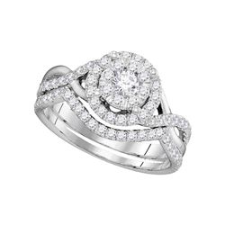 14k White Gold Round Diamond Bridal Wedding Engagement Ring Band Set 7/8 Cttw