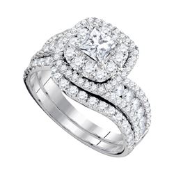 14kt White Gold Princess Diamond Bridal Wedding Engagement Ring Band Set 2.00 Cttw