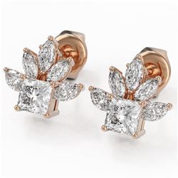 1.75 ctw Princess Cut Diamond Designer Earrings 18K Rose Gold