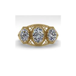 2 ctw Past Present Future Oval Cut Diamond Ring 18K Yellow Gold