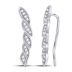 14kt White Gold Round Diamond Marquise-shape Climber Earrings 1/4 Cttw