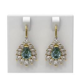 9.9 ctw Blue Topaz & Diamond Earrings 18K Yellow Gold
