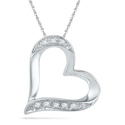 10kt White Gold Round Diamond Heart Outline Pendant .03 Cttw