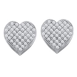 10kt White Gold Round Diamond Heart Cluster Earrings 1/4 Cttw