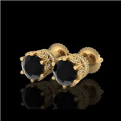 2.04 ctw Fancy Black Diamond Art Deco Stud Earrings 18K Yellow Gold