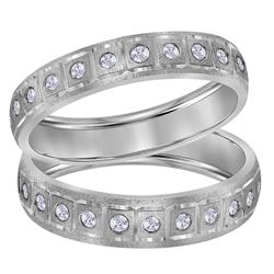 14kt White Gold His & Hers Round Diamond Matching Wedding Band Set 1/4 Cttw