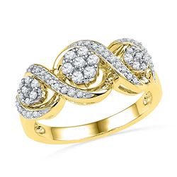 10kt Yellow Gold Round Diamond Triple Flower Cluster Ring 1/3 Cttw