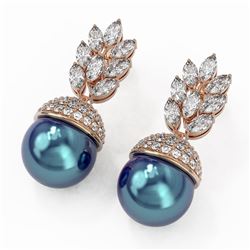 5.78 ctw Marquise Diamond and Pearl Earrings 18K Rose Gold