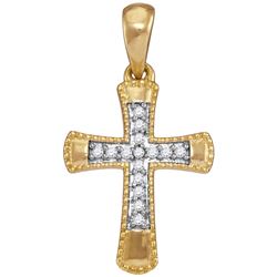 10kt Yellow Gold Round Diamond Small Flared Cross Pendant 1/10 Cttw