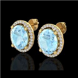 5 ctw Aquamarine & Micro Pave VS/SI Diamond Earrings 18K Yellow Gold