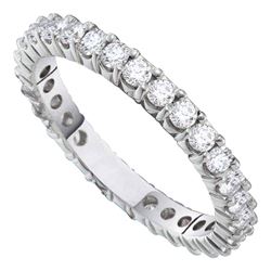 14kt White Gold Round Pave-set Diamond Eternity Wedding Anniversary Band 1.00 Cttw