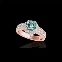 1.4 ctw SI Certified Fancy Blue Diamond Solitaire Halo Ring 10K Rose Gold