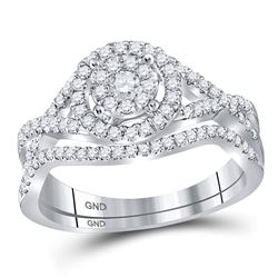 14kt White Gold Round Diamond Cluster Bridal Wedding Engagement Ring Band Set 1/2 Cttw