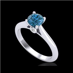 0.83 ctw Fancy Intense Blue Diamond Art Deco Ring 18K White Gold