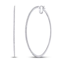 10kt White Gold Round Diamond Large Hoop Earrings 1/2 Cttw