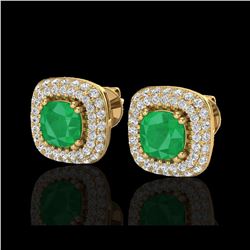 2.16 ctw Emerald & Micro VS/SI Diamond Earrings Halo 18K Yellow Gold