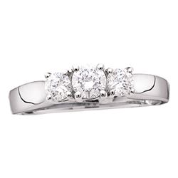14kt White Gold Round Diamond 3-stone Bridal Wedding Engagement Ring 3/4 Cttw