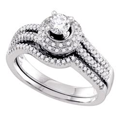14kt White Gold Round Diamond Bridal Wedding Engagement Ring Band Set 1/2 Cttw