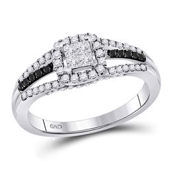 10kt White Gold Princess Diamond Cluster Split-shank Ring 5/8 Cttw