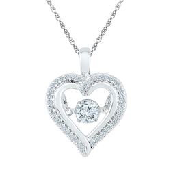 10kt White Gold Round Moving Twinkle Diamond Heart Outline Pendant 1/4 Cttw